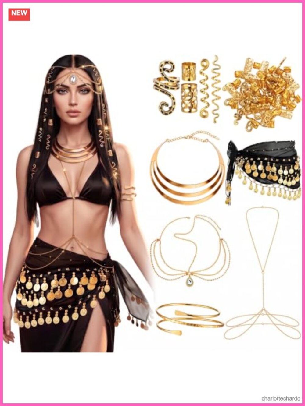 Cleopatra Costume Jewelry Set 45 Pcs Egyptian Accessories for Women